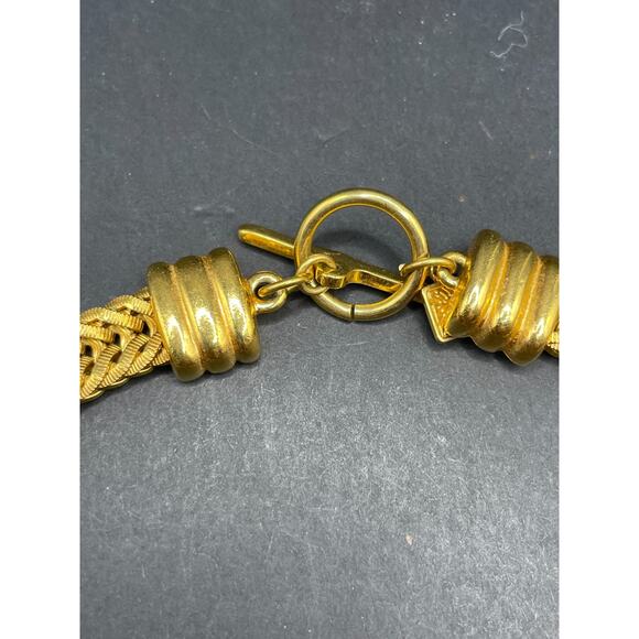 Vintage Anne Klein Solid Gold Tone Flat Chain Link Statement Necklace 17" - Picture 5 of 9